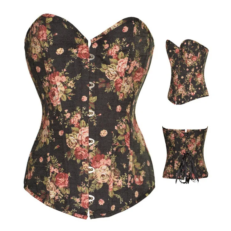 

Vintage Floral Court Corset Underbust Women Luxurious Corset Top Curve Body Shaper Chain Slimming Firm Waist Bustiers With Thong