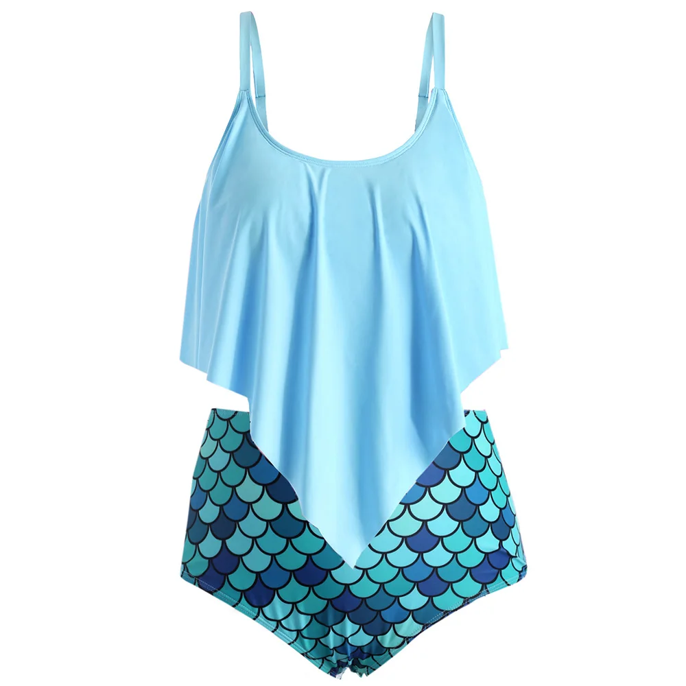 Размера плюс с оборками Русалка купальники танкини Летняя Сексуальная юбка