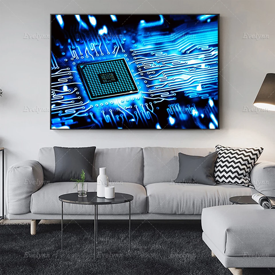 

Nordic Abstract Bule Circuit board Oil Painting Posters and Prints on Canvas Wall Art Picture for Living Room Cuadros Home Decor