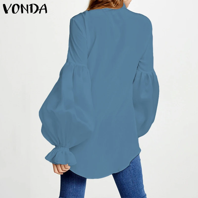 Винтажная Элегантная Повседневная блуза VONDA с v-образным вырезом, женские вечерние блузы, топы 5XL, лето-осень, рубашки с рукавом-фонариком, Пляжная туника