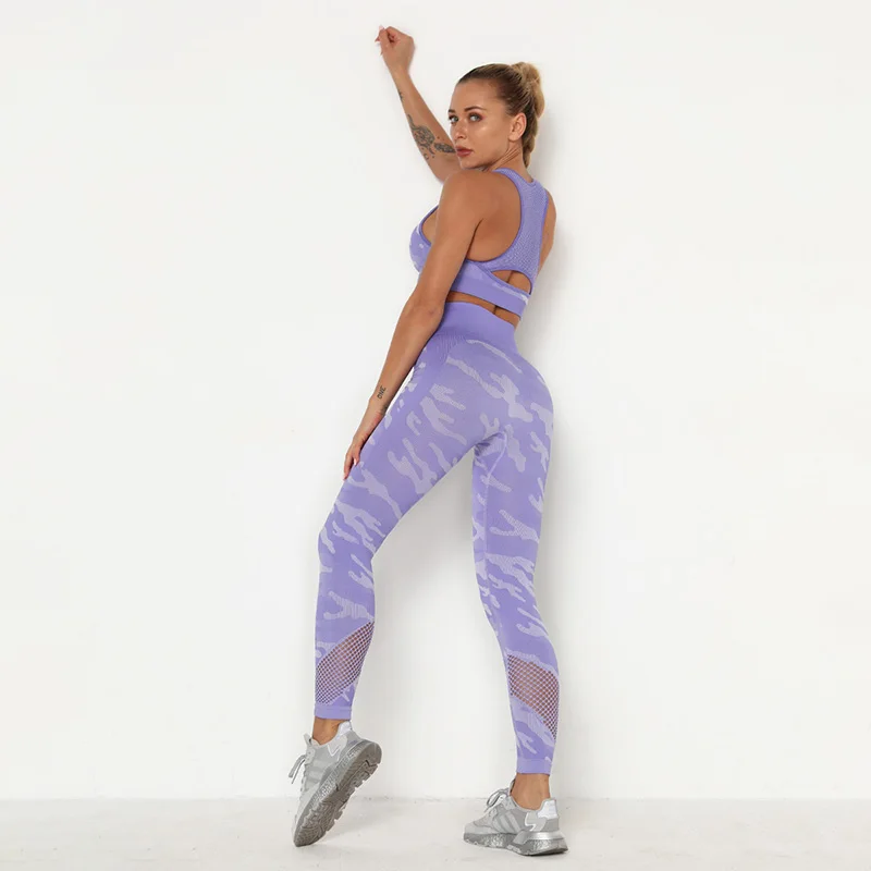 

Women 2PCS Seamless Yoga Sets Sport Suit Fitness Camouflage Printed Bra+Leggings Pants Workout Clothing Gym Running Gymwear