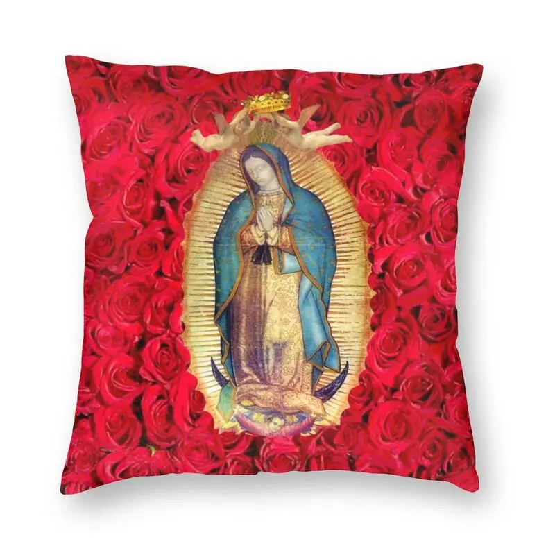 

Guadalupe Virgin Mary With Flowers Cushion Covers Sofa Decoration Catholic Square Throw Pillow Cover 45x45cm