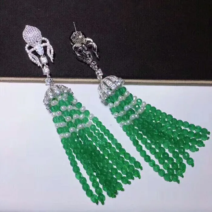 one pair green jade Spider insect tassel earrings faceted 4*2mm wholesale beads nature | Украшения и аксессуары
