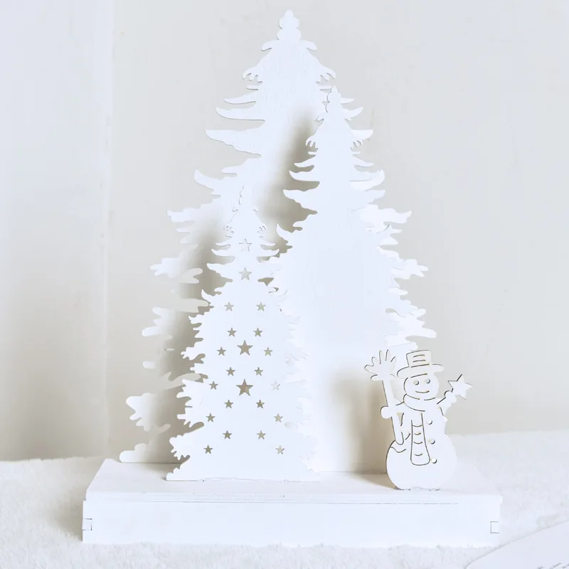Рождественская декорация, Ночной светильник, праздничные декорации, ночная лампа, белая деревянная елка, лось, Санта, снеговик, светильник s, декоративная лампа