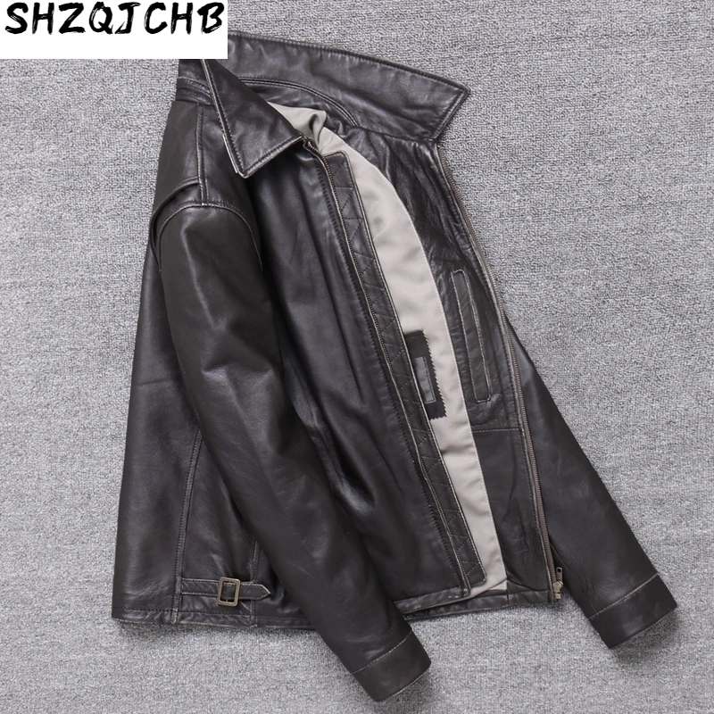 

JCHB 2021 Genuine Leather Jacket Men Vintage 100% Sheepskin Coat Spring Autumn Casual Motorcycle Leather Jackets Q-1787 KJ4905
