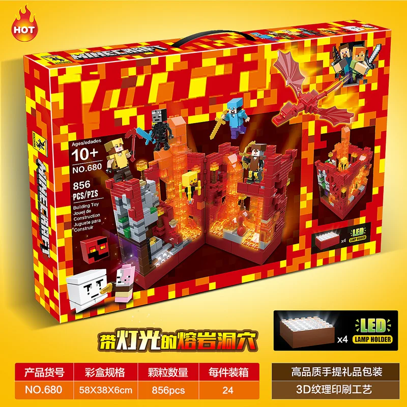 

The New Product 680 Is Compatible with I World Assembled Building Blocks, Lava Cave Light Children's Toys