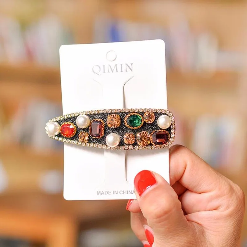 Retro Korea Shiny Crystal Hairpins Women Geometric Waterdrop Colorful Rhinestones Girls Hair Accessories New Arrivals DropShiper |