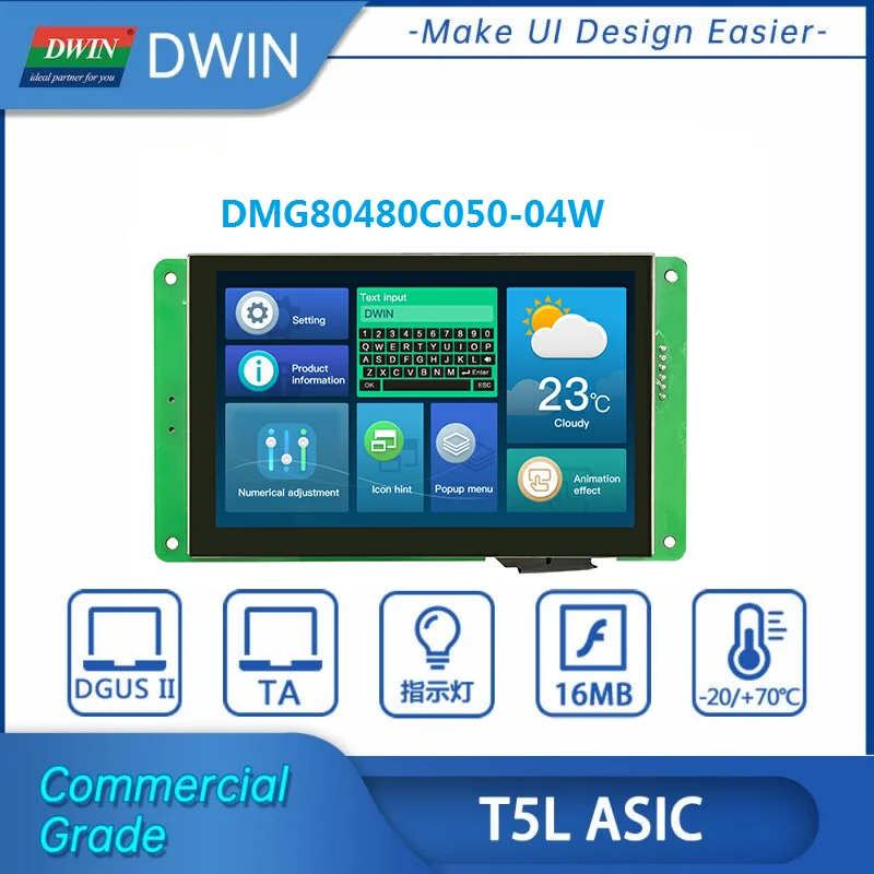 

Hot Sale DWIN 5 Inch 800*480 RS232/TTL HMI Consumer Grade Capacitive Touch Panel Screen Smart UART TFT Display DMG80480C050-04W