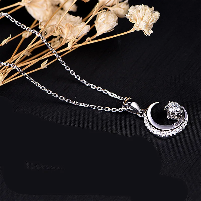 

2021 new Korean version of star and moon ladies necklace pendant fashion angel about Mozanstone pendant moon pendant gift