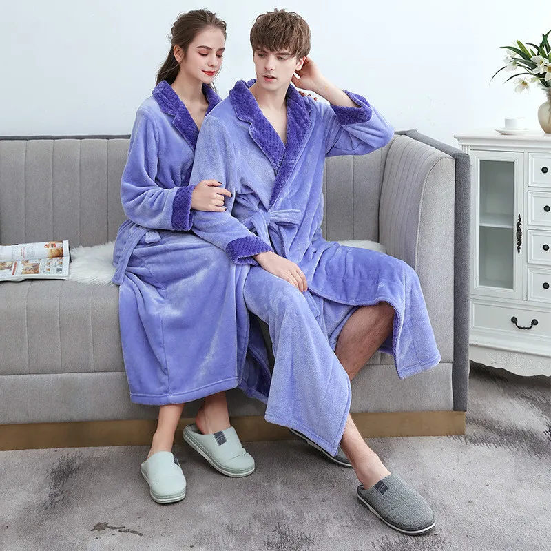 

Coral velvet Nightgown men women autumn winter long sleeve lace up pajamas home wear thick flannel couple bathrobe 2020 woman