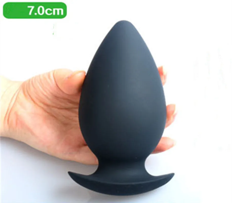 Большая силиконовая Анальная пробка расширитель черная гладкая с 6 размерами