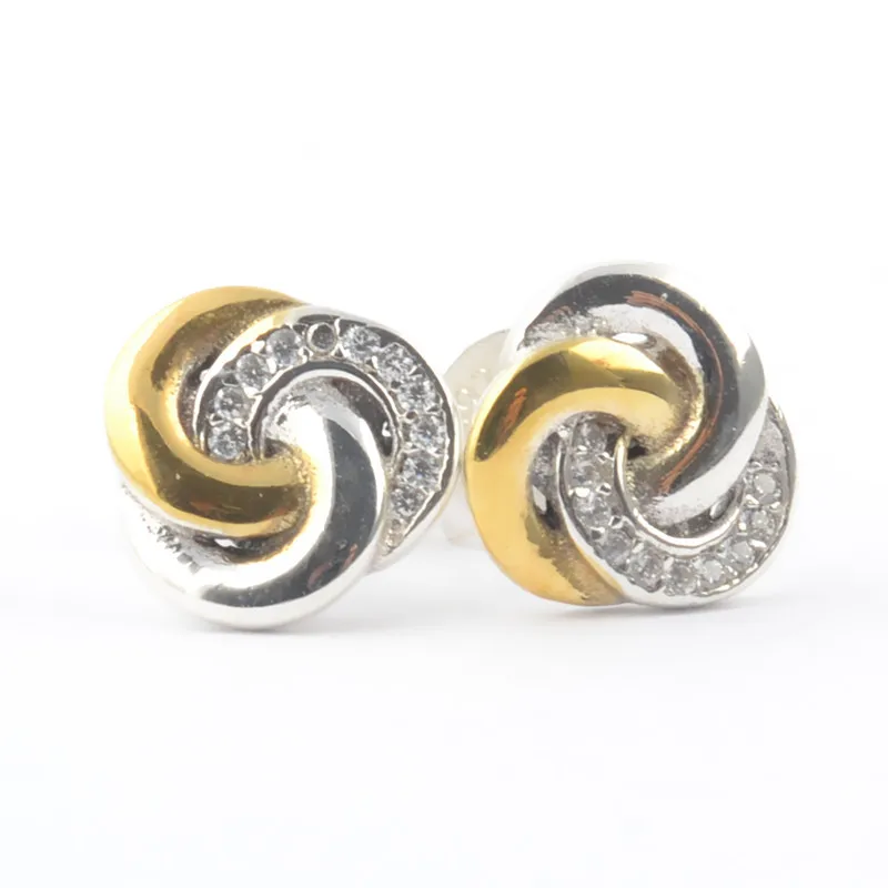 Authentic 925 Sterling Silver Pan Earring Interlinked Circles With Crystal Studs Earring For Women Wedding Gift Fine Jewelry