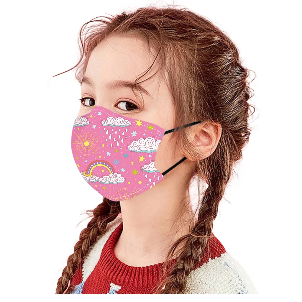 

Cute Rainbow Print Kid's Mask Cartoon Cloud Animal Face Pink Masks Fabric Washable Masks Reusable Face Cover Children In Stock