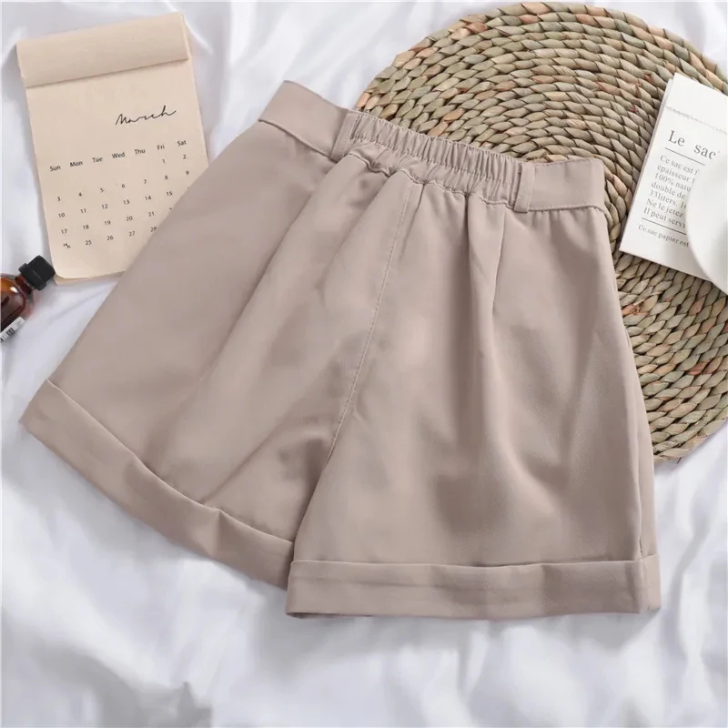 

Korean Style Single Button Loose Wide Leg Pants Elegant All-match Thin Students Shorts Women New Casual Simple Office Women Pant