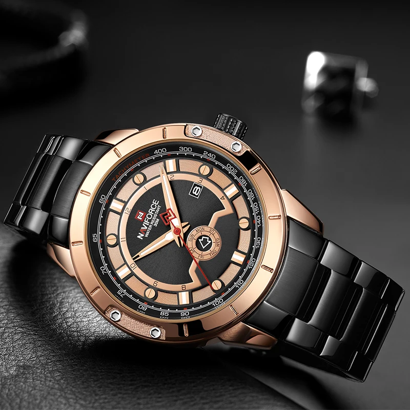 Часы NAVIFORCE мужские модные кварцевые водонепроницаемые из нержавеющей стали |
