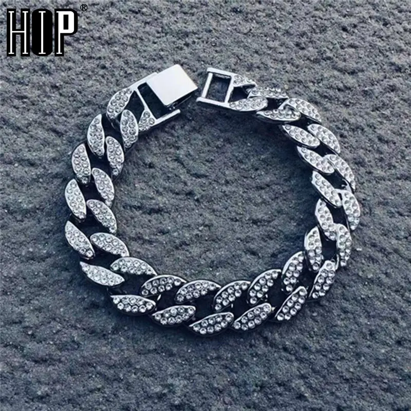 В стиле «хип-хоп» Bling льдом Для мужчин браслет полный стразы со стразами золотые Цвет Майами КУБИНСКИЙ звено цепи Браслеты для Для мужчин, ювелирное изделие, Дропшип