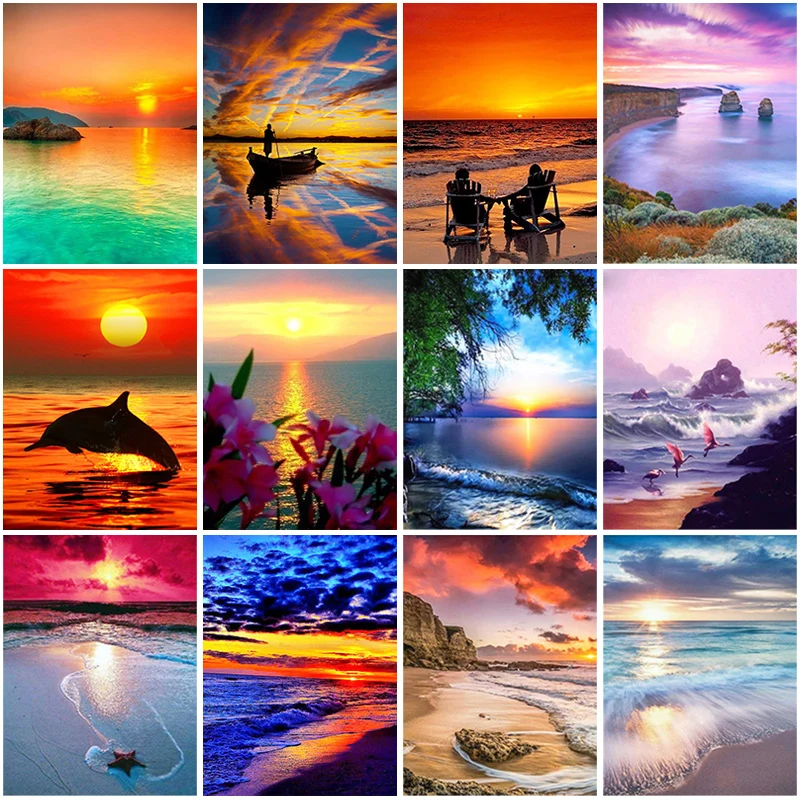 

DIY 5D Diamond Painting Beach Landscape Diamond Art Embroidery Full Round/Square Drill Resin Sunset Cross Stitch Home Decor Gift