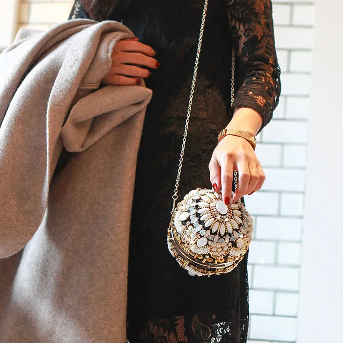 Новая мода Золотая форма боулинг сумки на плечо силивер алмаз и жемчуг бисером