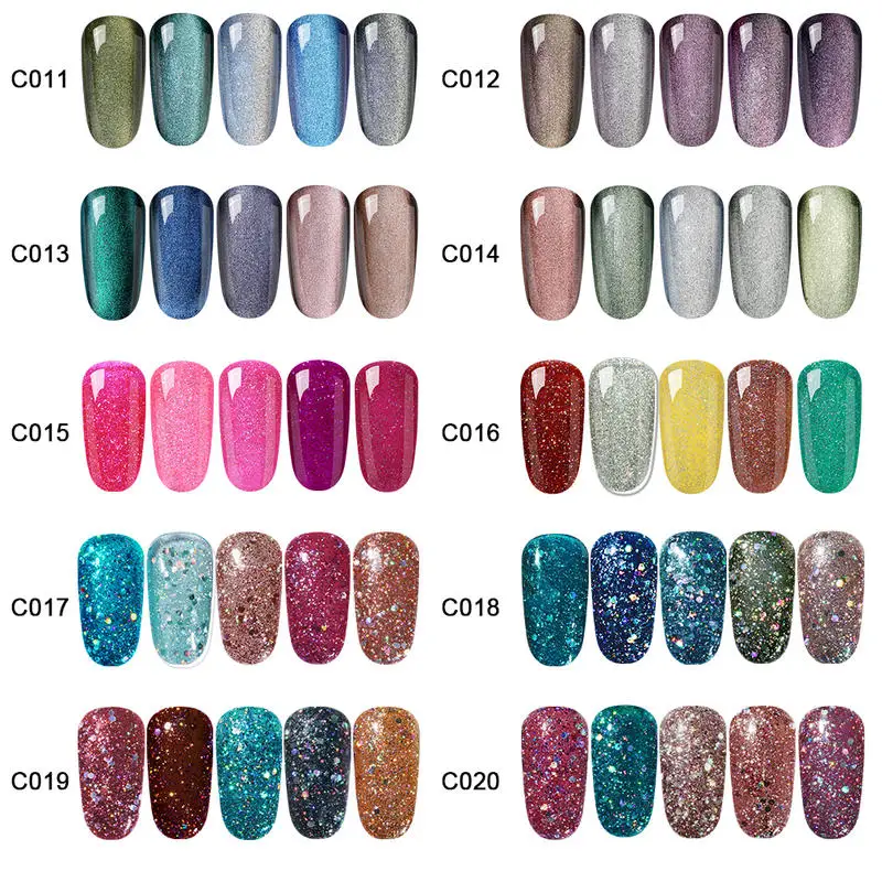 

FairyGlo 10ml 5Pcs/Lot Glitter Color Gel Nail Polish With A Gift Box Soak Off UV LED Nail Gel Set Nail Varnish Primer Manicure
