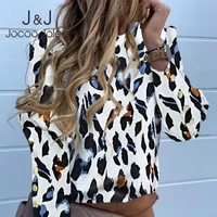 jocoo jolee casual solid office lady shirt metal buttons long sleeve print loose blouse oversized europe blouse streetwear tops