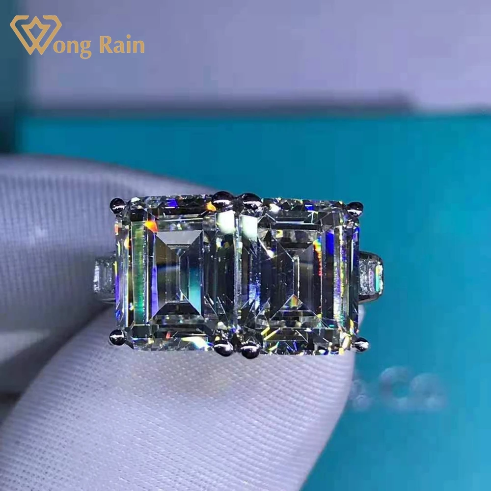 

Wong Rain 925 Sterling Silver Emerald Cut 6 CT D Created Moissanite Engagement Fashion Ring Customized Ring Fine Jewelry Gift