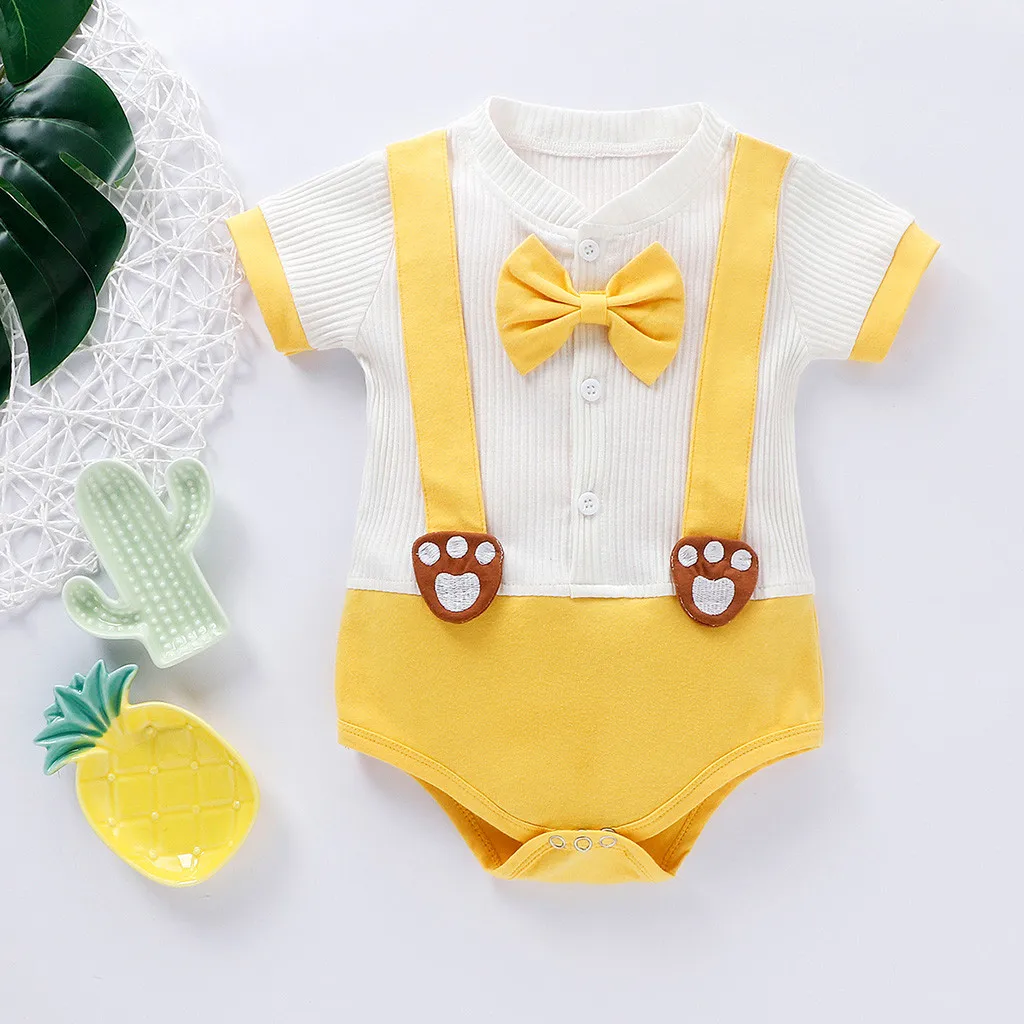TELOTUNY baby clothes Toddler Kid Baby Girls Boys Cartoon Gentleman Bow fake strap Romper romper summer 2020May7 | Мать и ребенок