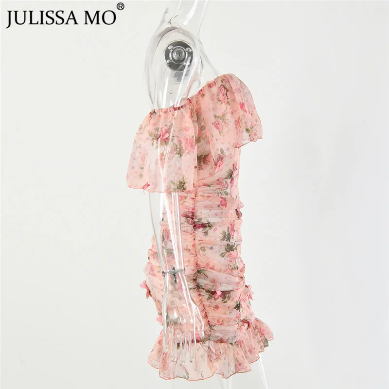 Julissa mo сексуальное платье с открытыми плечами и цветочным принтом женское облегающее короткое платье с оборками на рукавах элегантные женские вечерние платья с открытой спиной Vestidos
