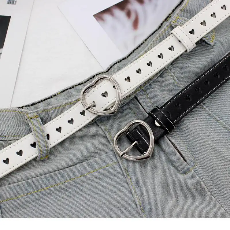 Fashion Women Solid Color Belt Unisex Hollow Out Heart Holes Belts Streetwear Faux Leather Pants Adjustable 105cm | Аксессуары для