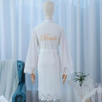 lace women kimono robe gown bride wedding robe white home clothing elegant sleepwear casual silky bath gown lingerie nightwear