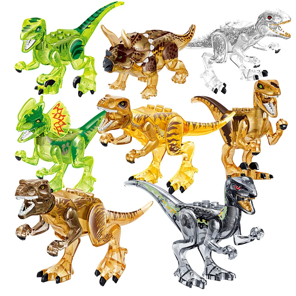 

HUIQIBAO 8Sets/lot Jurassic Dinosaur World Building Blocks Jurassiced Dinosaur Park Bricks Figures Educational Toys Boy