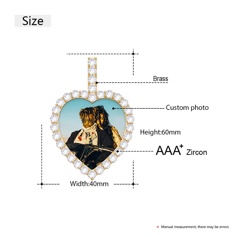 

VIP CZP0449 Custom Photo Heart Pendant Necklace Personality Men's Hip Hop Jewelry 4mm Tennis Chain Cubic Zircon Gold Silve Gift
