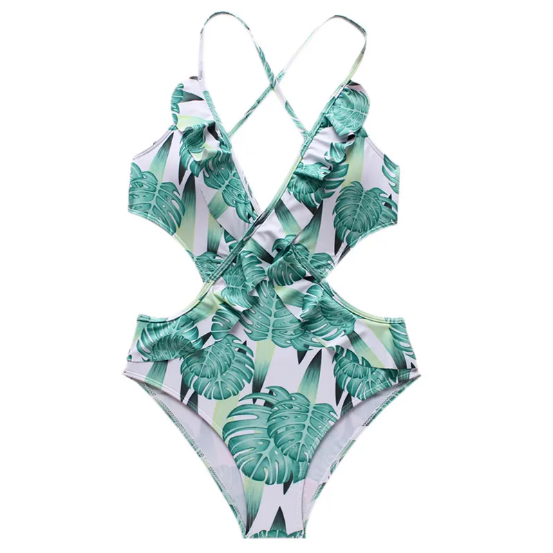

Bikini Swimwear Women Sexy One Piece Ruffles Cross Bandage New Swimsuit Female Bathing Suit Monokini Swim Wear Beach