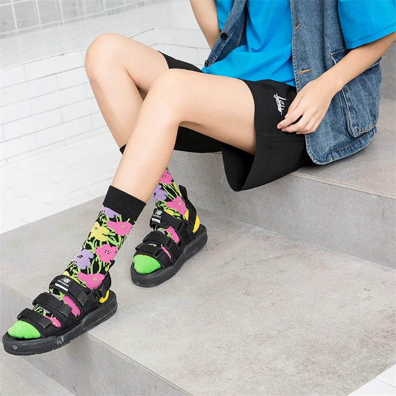 Модные женские носки с цветочным узором длинные носки-трубки Красочные