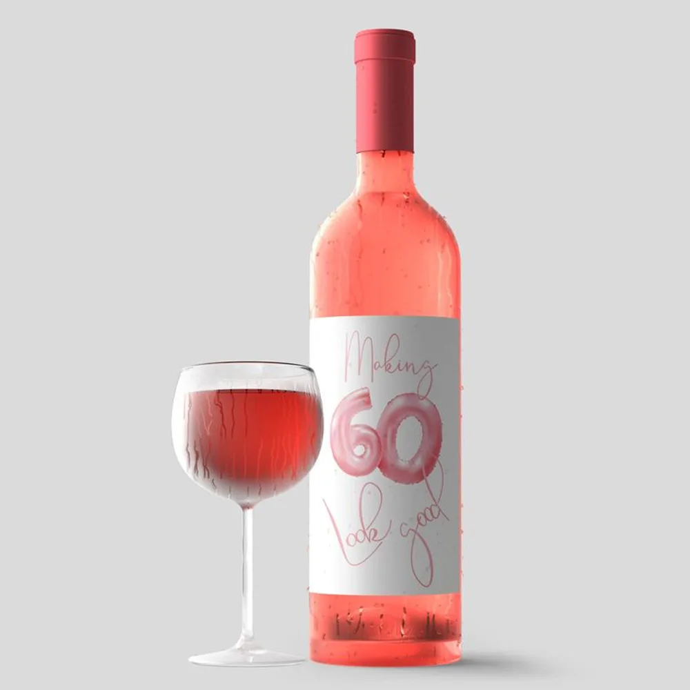 4 шт. винные этикетки на день рождения розовые воздушные шары праздник 60-го дня
