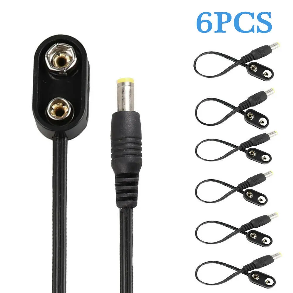

6Pcs 9V Battery Clip Converter Power Cable Snap Connector 2.1mm 5.5mm for Guitar Effect Pedal Power Supply Adapter