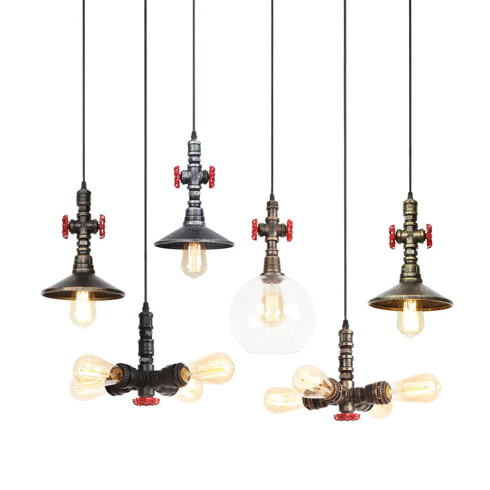 

Loft Industrial Iron Glass Water Pipe Steam Punk Vintage Pendant Lamp Cord E27 Led Cafe Chandelier Lights Bar Restaurant Kitchen