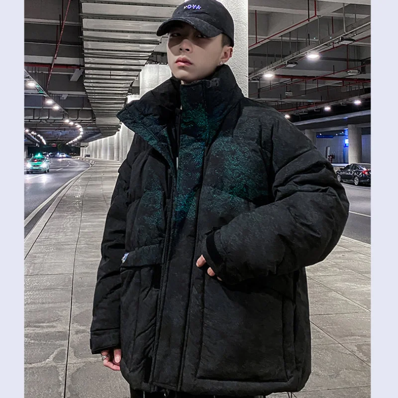 

Reflective New Down Jacket Men 2021 Casual Stand Collar Padded Men Puffer Jacket Hip Hop Fashion Black Warm Winter Coat Techwear