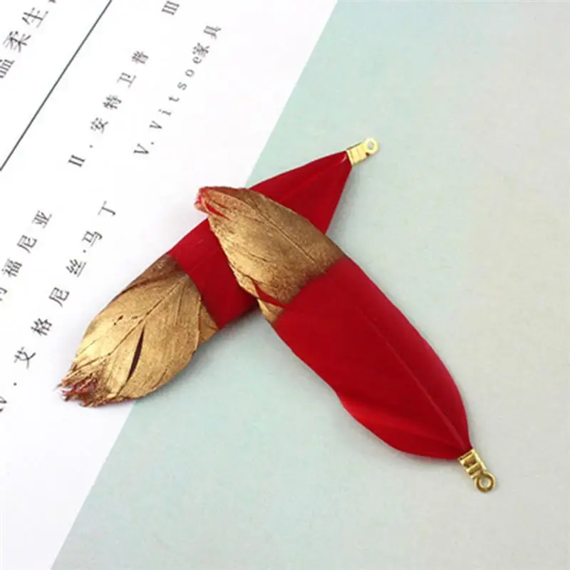 red 10 шт./лот, перьевые серьги-капли для волос, подвески для сережек, сделай сам, ювелирные изделия ручной работы, натуральный богемский шлейф - Окраска металла: red