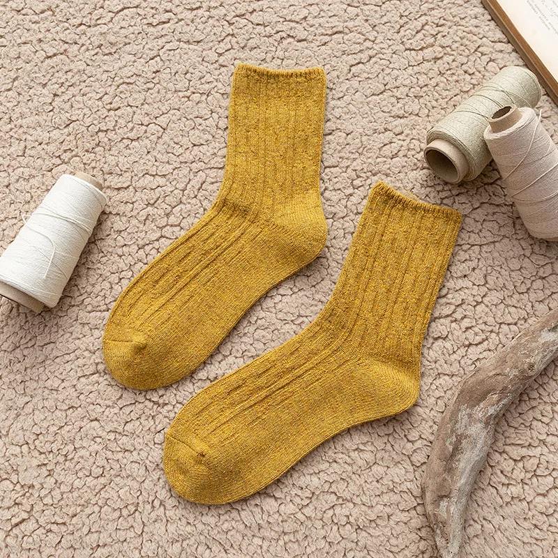 Solid Cashmere Wool Woman Socks Casual Autumn Winter Thick Warm Long Sock for Women Japanese Kawaii Harajuku Vintage Streetwear