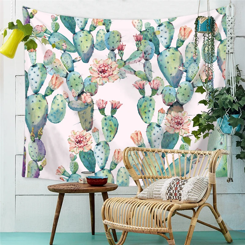 Прямая поставка настенный гобелен Зеленый Кактус Акварельная стена Гобелен