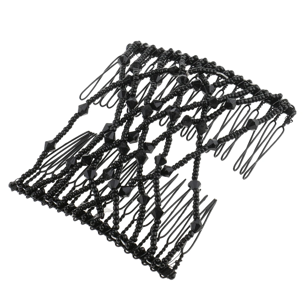 Легкая заколка-гребешок черная эластичная заколка с бусинами и бантом |