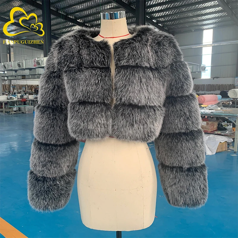Wholesale New Arrival Woman's  Fox Fur Coat Women Winter Thick Fox Loog Sleeve Short Style Slim Fit Zipper Fashion Fur Jacket