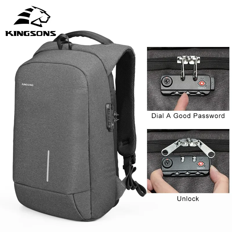 black gray lock Kingsons Новое поступление 13 15,6 дюймов мужской рюкзак для ноутбука Большой Вместительный рюкзак повседневный стиль сумка водоотталкивающий рюкзак сумки - Цвет: black gray lock