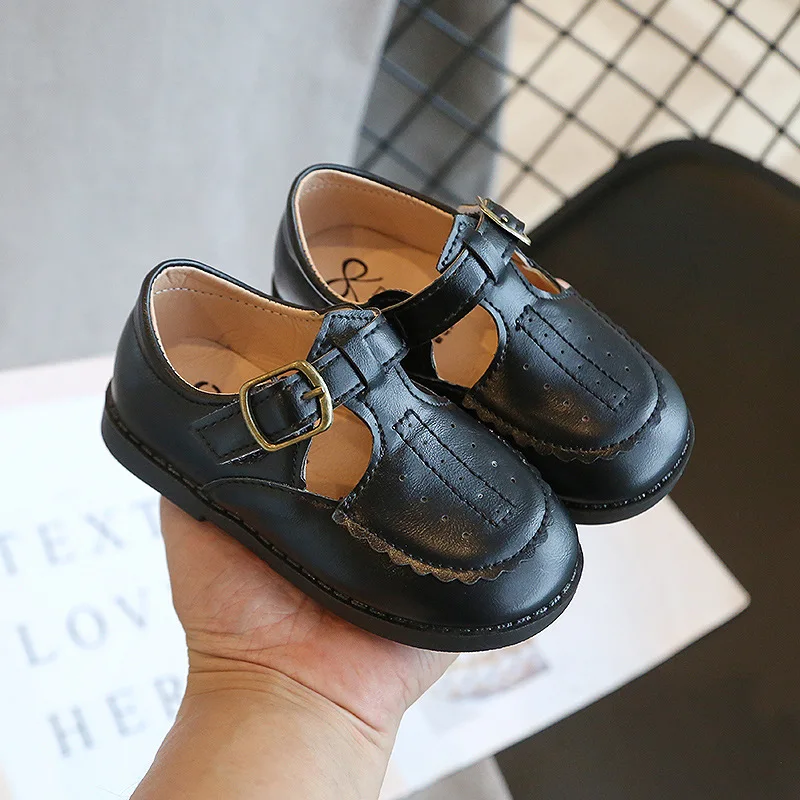 

Spring New Girls Princess Shoes Soft Bottom Anti-slip Children British Style Shoes Kids Leather Retro Buckle Shoes 21-30