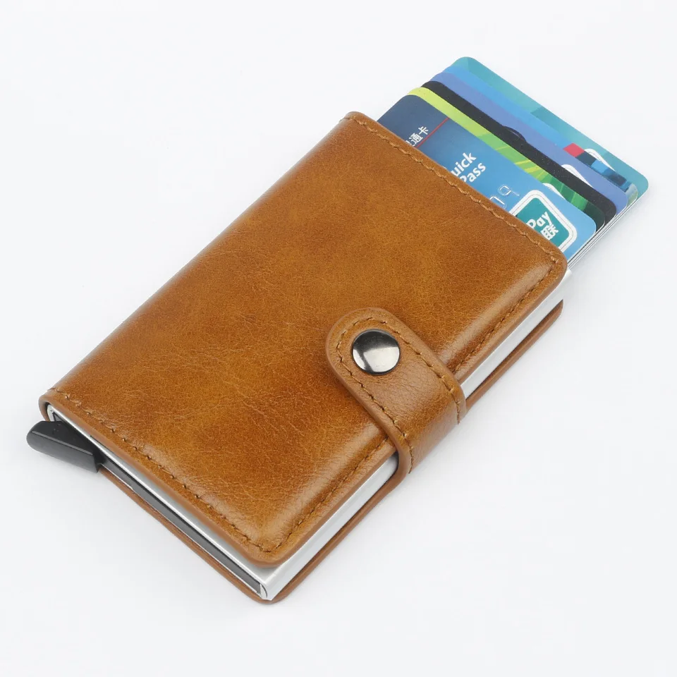 New Fashion Anti RFID Blocking Men's Credit Card Holder Leather Small Wallet ID Bank Card Case Metal Protection Purse For Women