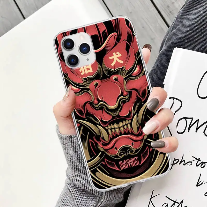 Japanese Oni Hannya Demon Mask Transparent Mobile Phone Cover For IPhone 12 11 Pro Max Xs X Xr 7 8 6 6s Plus Se 2020 Clear Case