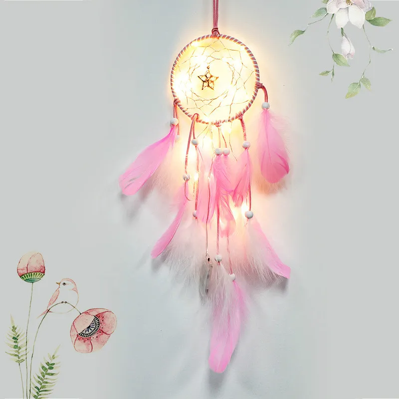 

Indian Dream Catcher Fairy LED Night Light String Lamp Feather Dreamcatcher Girl Room Bell Bedroom Romantic Hanging Decorat