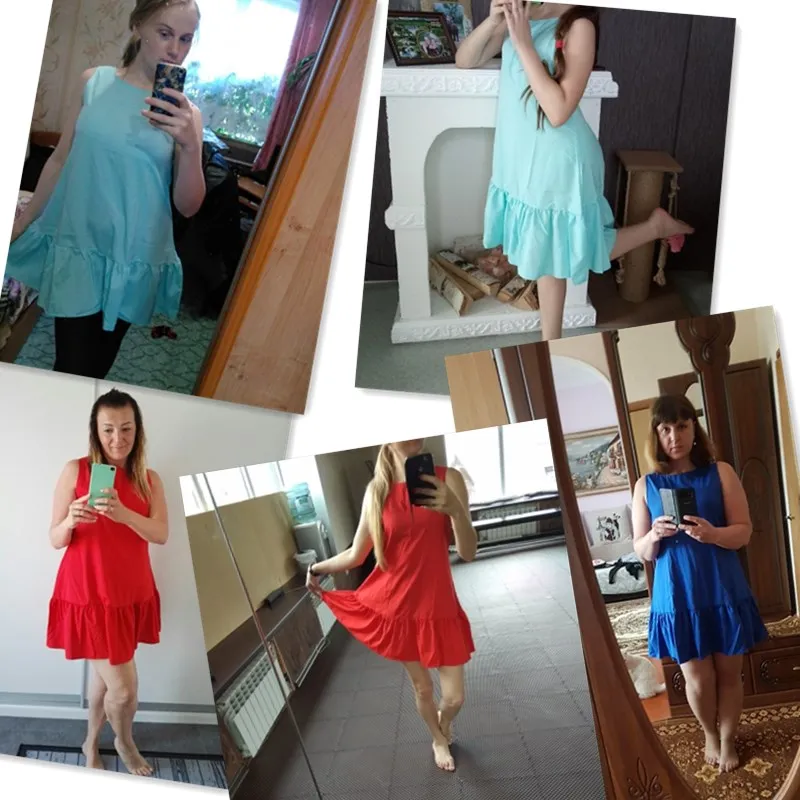 

2021 Summer Hot Sale Sleeveless Ruffle Women O-Neck A-Line Casual Loose Solid Color Dress