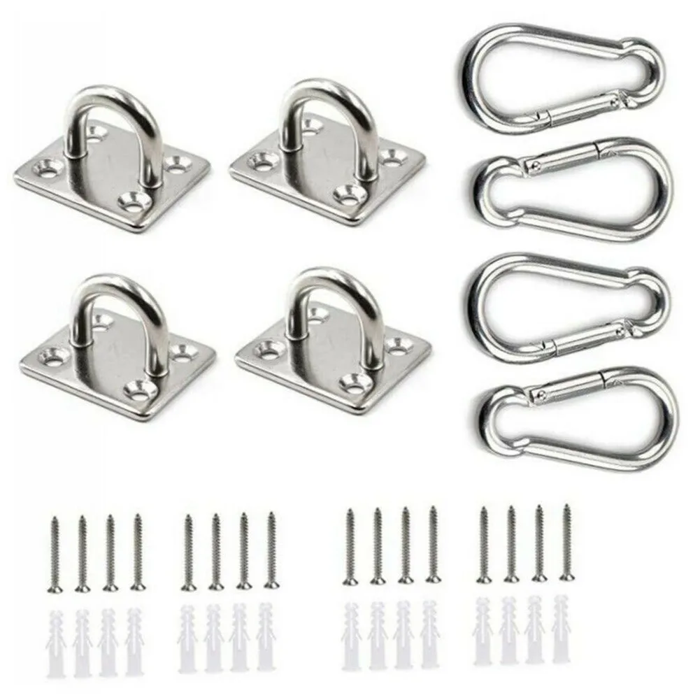 

316 Stainless Steel Pad Eye Plates+carabiner Clips Kit Eye Plate Oblong