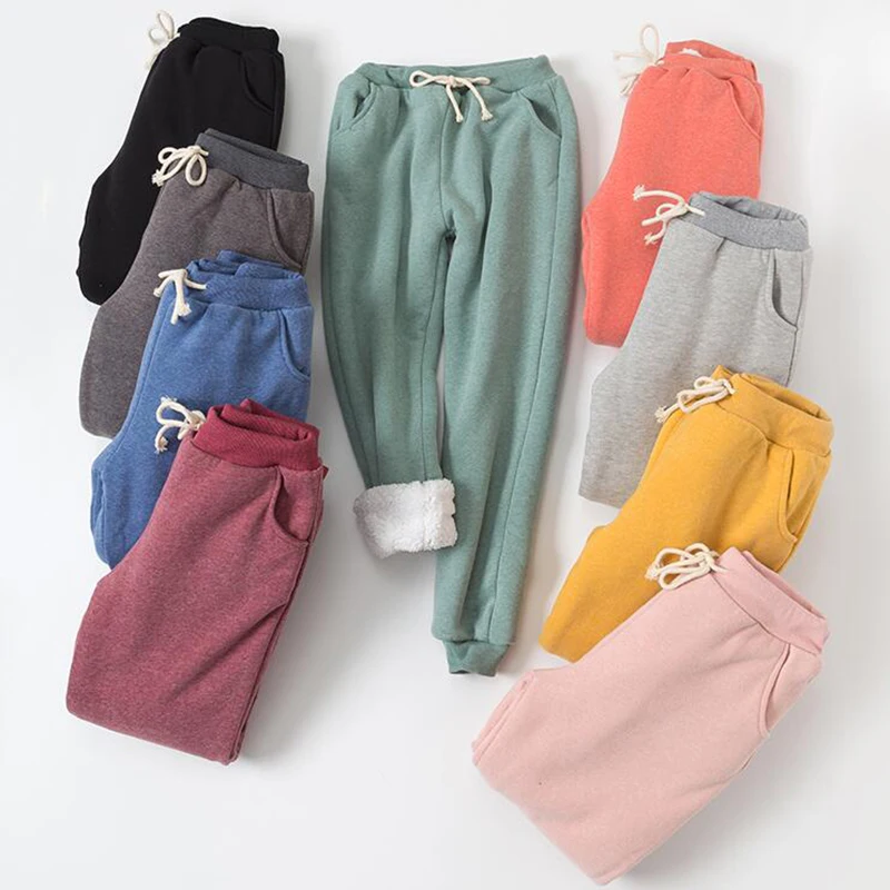 

Women Pants Solid Elastic Waist Thick Harem Pants 2020 Winter Korean version New Lambskin Cashmere Warm Pants Women trousers